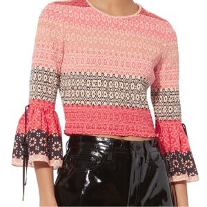 Derek Lam 10 Crosby Pink and Black Silk Patterned Crop Top